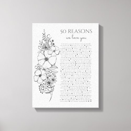 50 reasons why we love you tattoo style gift canvas print