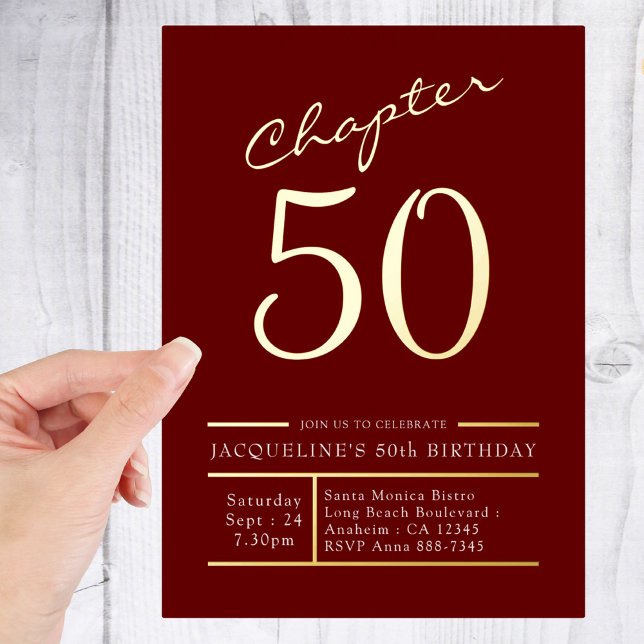 50 Red 50th Birthday Party Gold Foil Invitation (Creator Uploaded)