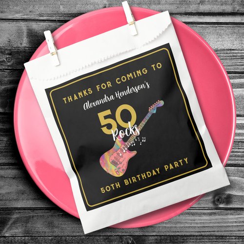 50 Rock Pink Gold Black 50th Birthday Thank You Favor Bag