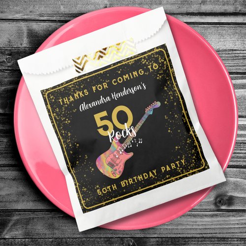 50 Rock Pink Guitar 50th Birthday Party Thank You Favor Bag