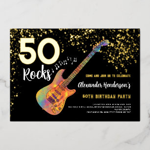 50 Rocks 50th Birthday Party Gold Glitter Foil Invitation