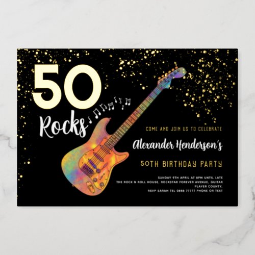 50 Rocks 50th Birthday Party Gold Glitter Foil Invitation