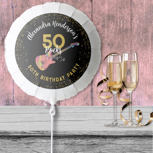 50 Rocks 50th Birthday Party Pink Black Gold Balloon