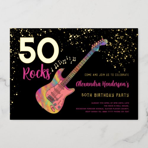 50 Rocks 50th Birthday Party Pink Gold Foil Invitation