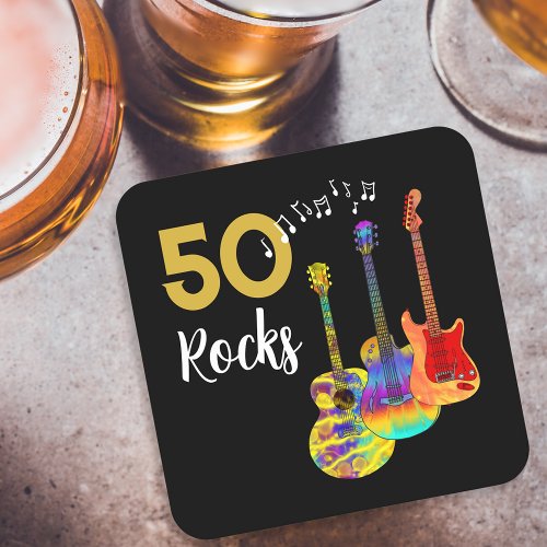 50 Rocks 50th Birthday Party Square Paper Coaster