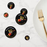 50 Rocks Cool 50th Birthday Party Gold and Black Confetti<br><div class="desc">Personalized Rocks 50 cool fire guitar 50th birthday party table confetti with three cool watercolor guitar designs on black background. An electric guitar with Fire flame pattern and red pick guard illustration with personalized black and gold modern cool typography. This easy to use template creates the perfect party decor to...</div>