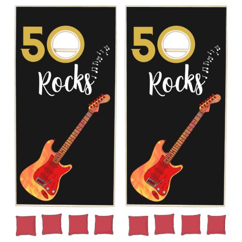 50 Rocks Cool 50th Birthday Party Gold and Black Cornhole Set