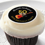 50 Rocks Cool Guitar 50th Birthday Party Edible Frosting Rounds<br><div class="desc">Cool guitar 50 Rocks personalized 50th birthday party cupcake frosting rounds. Whether it’s for your rockstar husband, boyfriend, dad or friend this cool flame electric guitar with red pick guard illustration, musical notes and gold modern typography script celebrate them in rock n roll style. Easy to use templates so you...</div>