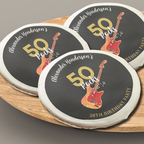 50 Rocks Cool Guitar 50th Birthday Party Sugar Cookie