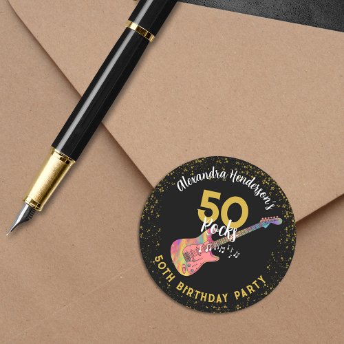 50 Rocks Cool Pink Black Gold 50th Birthday Party Classic Round Sticker