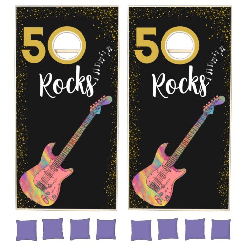 50 Rocks Cool Pink Gold Black 50th Birthday Party Cornhole Set