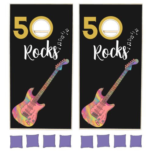 50 Rocks Cool Pink Gold Black 50th Birthday Party Cornhole Set