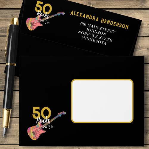 50 Rocks Cool Pink Guitar 50th Birthday Party Envelope