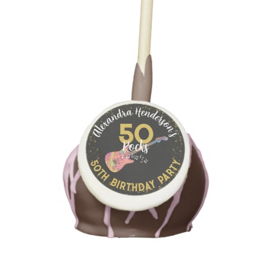 50 Rocks Pink Black Gold 50th Birthday Party Cake Pops (Front)