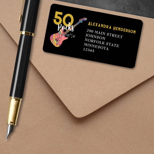 50 Rocks Pink Black Gold 50th Birthday Party Label
