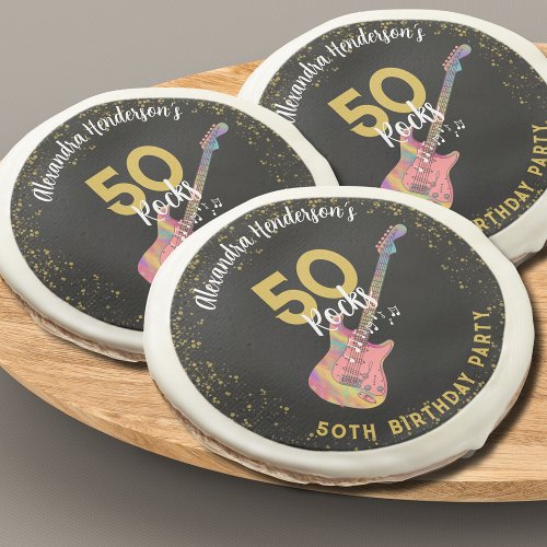 50 Rocks Pink Black Gold 50th Birthday Party Sugar Cookie