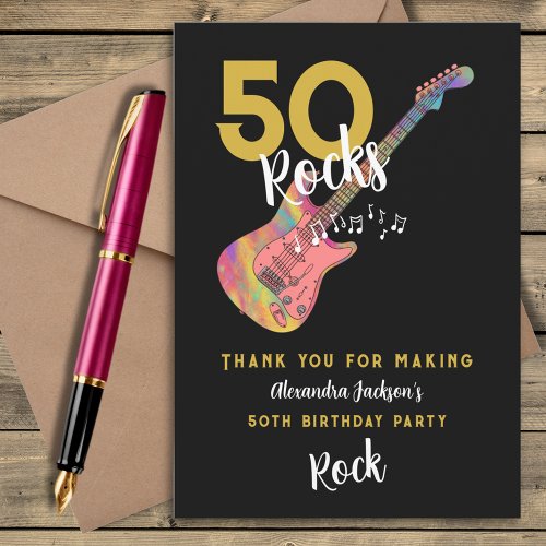 50 Rocks Pink Black Gold 50th Birthday Party Thank You Card