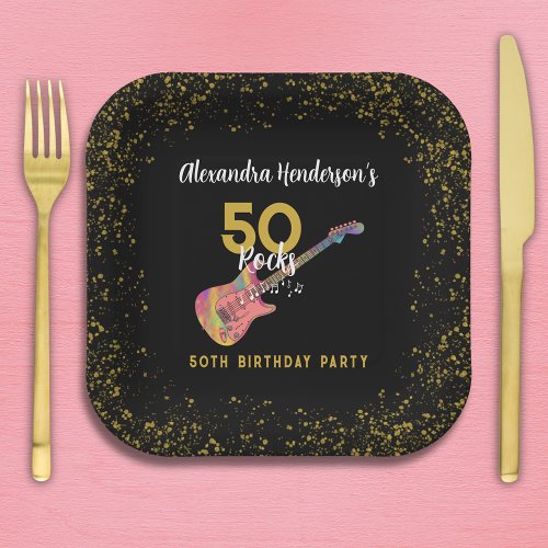 50 Rocks Pink Gold Black 50th Birthday Party Paper Plates