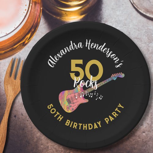 50 Rocks Pink Guitar 50th Birthday Party Paper Plates
