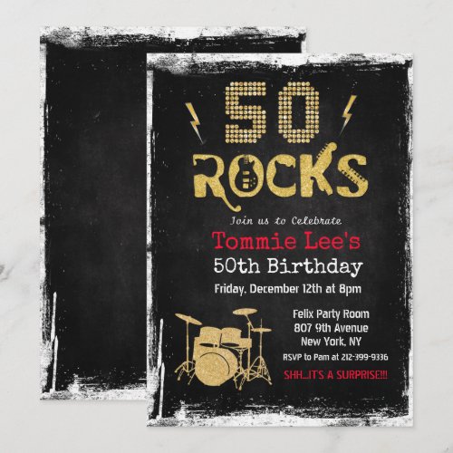 50 Rocks Rockstar Guitar 50th Birthday Invitation