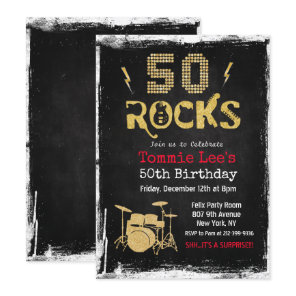 50 Rocks Rockstar Guitar 50th Birthday Invitation