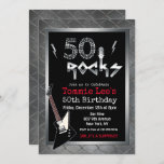 50 Rocks Rockstar Guitar 50th Birthday Invitation<br><div class="desc">50 Rocks Rockstar Electric Guitar Metal Metallic Silver Glitter 50th Surprise Birthday Invitation</div>