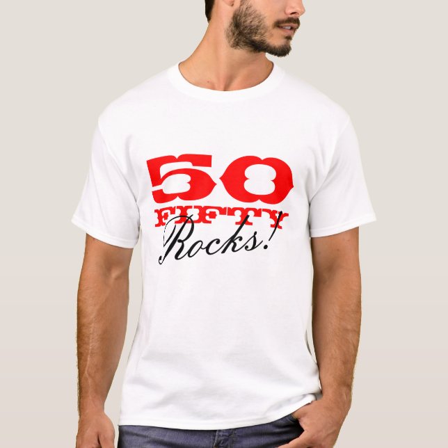 50 Rocks! t shirt for 50th Birthday party (Front)