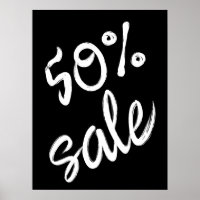 50% Sale Sign, 18x24 Black and White Sale