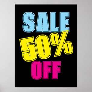 50% Sale Sign, Retail Store Signage, Colorful Sale Poster