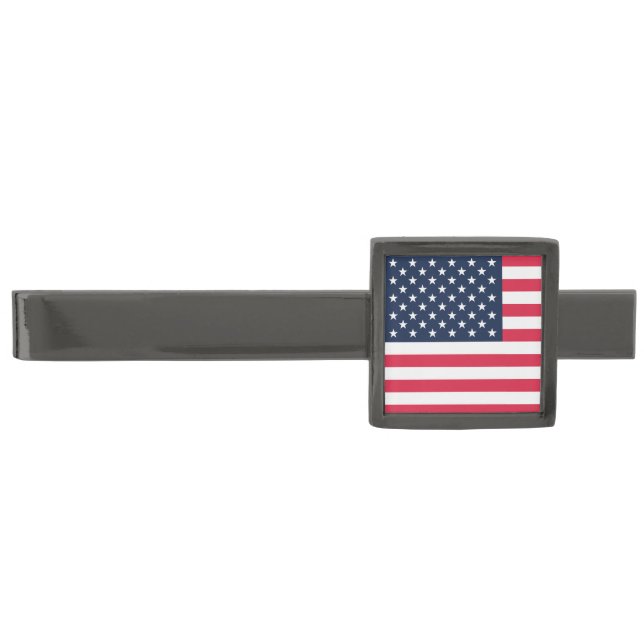 50-Star American Flag: Old Glory Stars and Stripes Gunmetal Finish Tie Bar (Front)