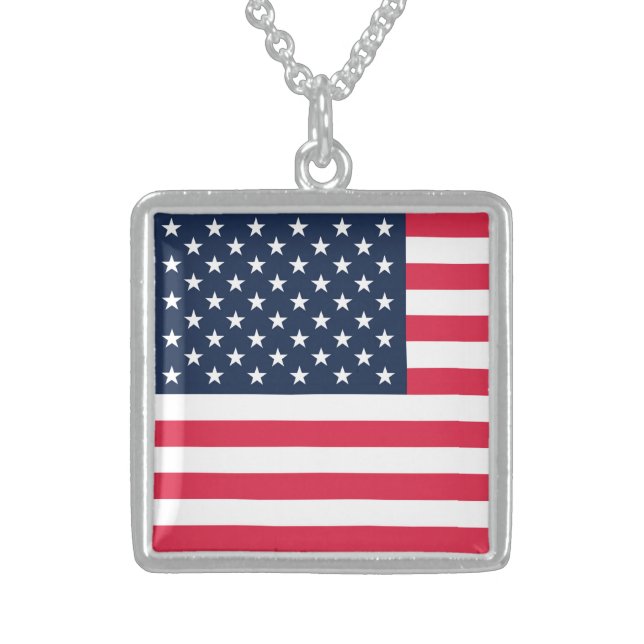 50-Star American Flag: Old Glory Stars and Stripes Sterling Silver Necklace (Front)