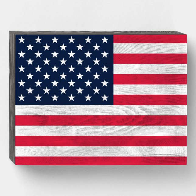50-Star American Flag: Old Glory Stars and Stripes Wooden Box Sign (Front Horizontal)