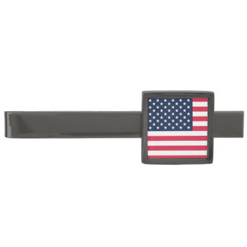 50 Star Flag United States of America Gunmetal Finish Tie Bar