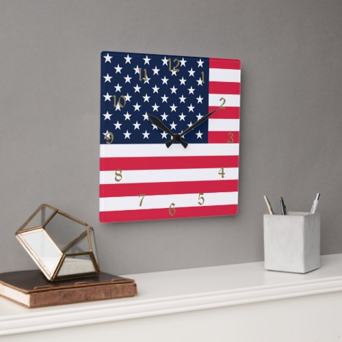 50 Star Flag United States of America Square Wall Clock
