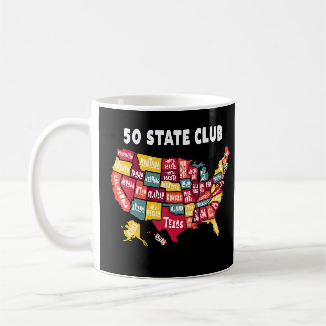 50 State Club Map Of America  Collectable For Men  Coffee Mug (Left)