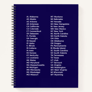 50 States Abbreviations – Blue Spiral Notebook