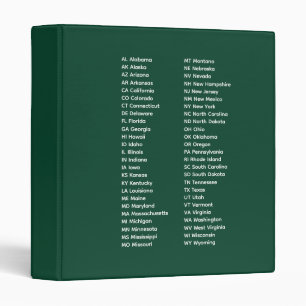 50 States Abbreviations – Forest Green Binder