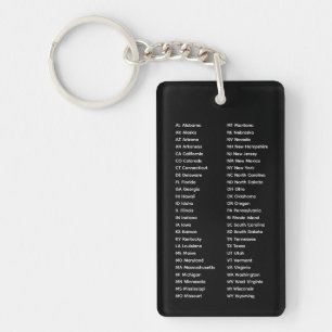 50 States Alphabetical Order Black Keychain
