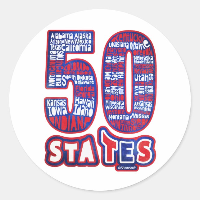 50 STATES USA CLASSIC ROUND STICKER (Front)