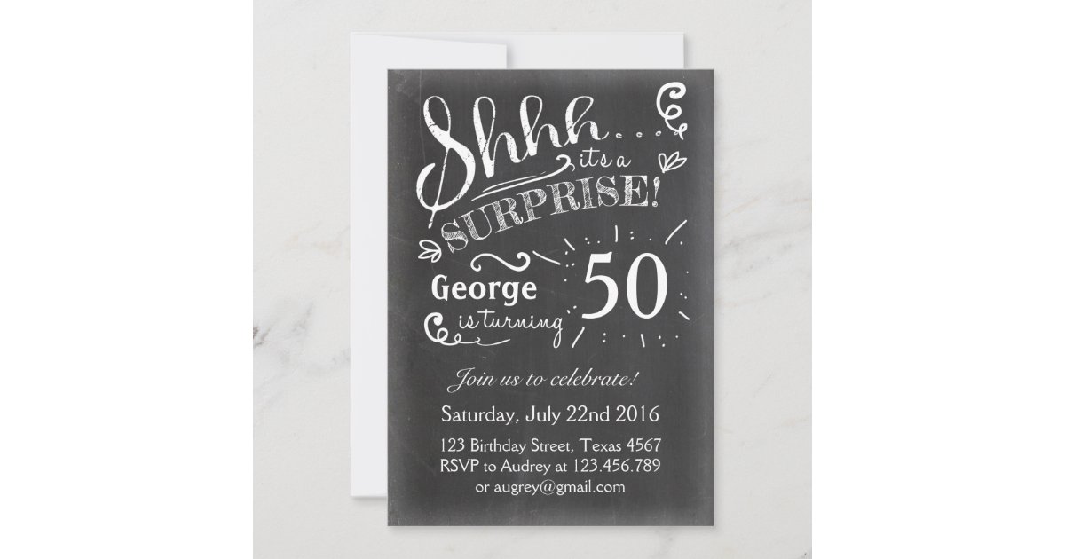 50 Surprise Birthday Invitation Chalkboard Rustic Zazzle Com