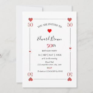 50 th birthday invitation playing card casino