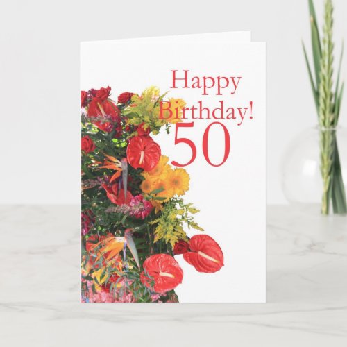 50 th birthday red yellow bouquet card