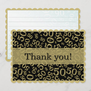 50 "Thank you!" Black/Gold Random Number Pattern Thank You Card