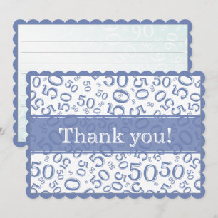50 "Thank you!" Blue/White Random Number Pattern Thank You Card