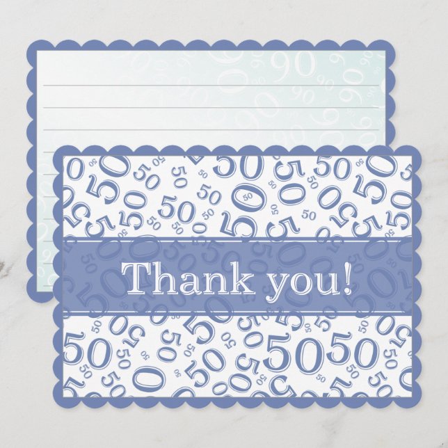 50 "Thank you!" Blue/White Random Number Pattern Thank You Card (Front/Back)
