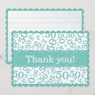 50 "Thank you!" Teal/White Random Number Pattern Thank You Card
