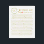 50 things we love about you foliage gold frame metal print<br><div class="desc">designed by The Arty Apples Limited</div>