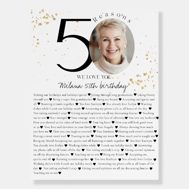 50 Things We Love About You Gold Board (Front)