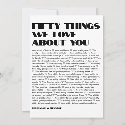 50 things we love about you template Birthday