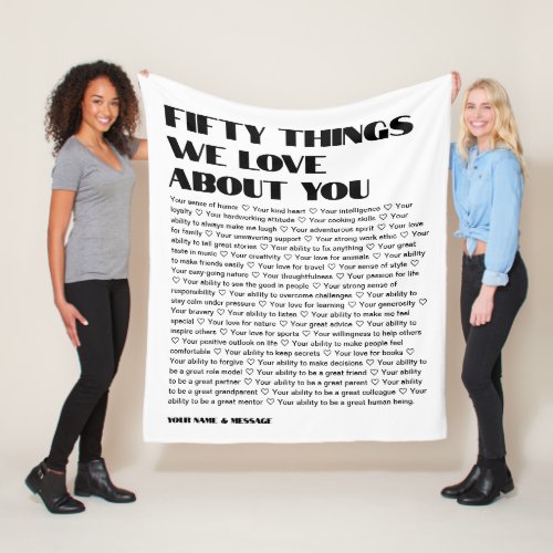 50 things we love about you template Birthday Fleece Blanket